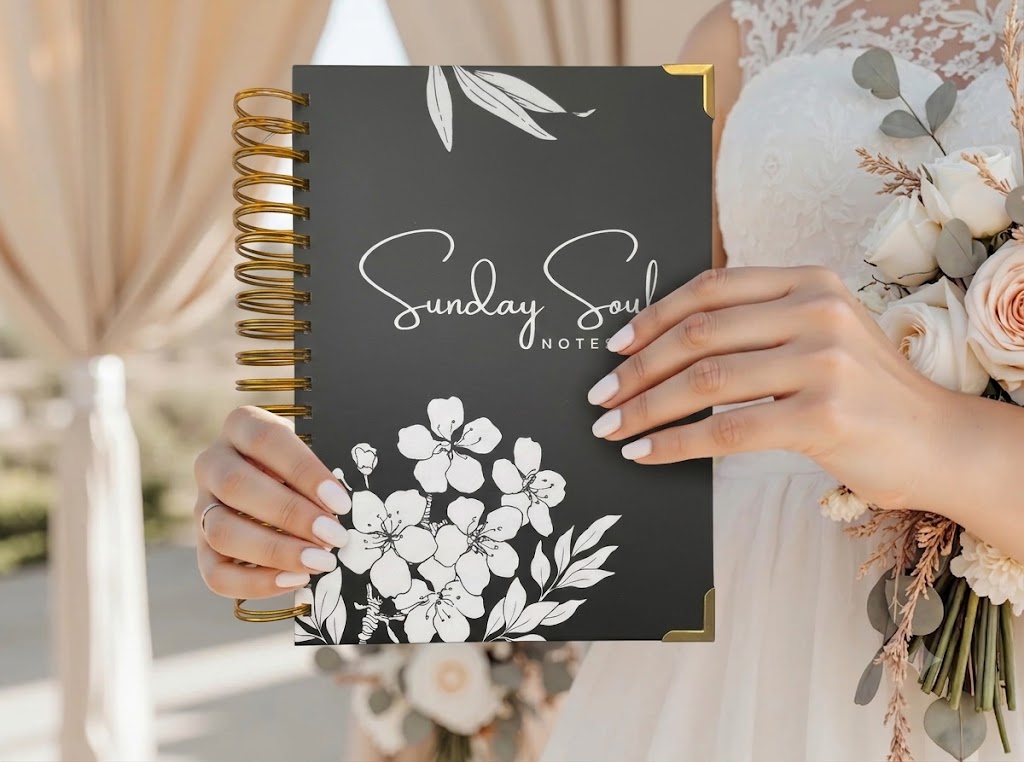 Bride holding Sunday Soul Notes journal Bride holding Sunday Soul Notes journal