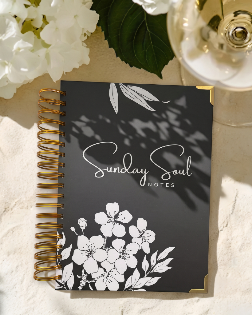 Sunday Soul Notes® luxury guided prayer journal packaged in an ebony velvet envelope for wedding guest welcome bags. It is a luxury wedding favor and gift.